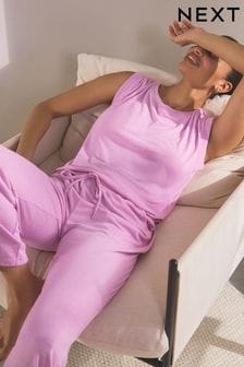 Pink Linen Blend Vest Pyjamas