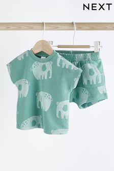 Teal Blue Elephant Baby T-Shirt And Shorts 2 Piece Set