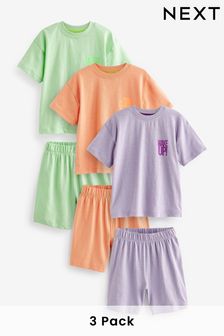 Bright slogan Short Pyjamas 3 Pack (9mths-12yrs)