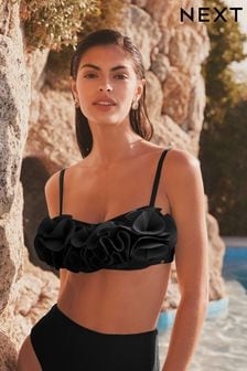 Black Ruffle Bandeau Bikini Top