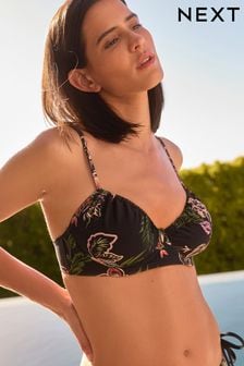 Black/Pink Floral Non Padded Wired Bikini Top