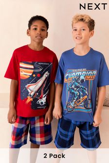 Red/Blue Space Short Woven Bottom Pyjamas 2 Pack (3-16yrs)