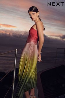 Rainbow Occasion Ombre One Shoulder Pleated Dress