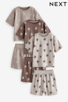 Brown/Cream Stars Short Pyjamas 3 Pack (9mths-12yrs)