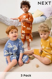 Blue/Yellow/Rust Waves Short Pyjamas 3 Pack (9mths-12yrs)