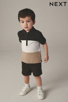 Black/White Zip Polo Shirt and Shorts Set (3mths-7yrs) (3mths-7yrs)