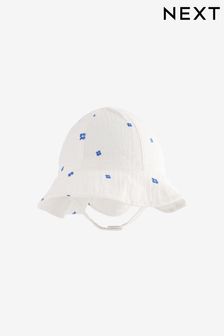 Blue Ditsy Floral Baby Wide Brim Bucket Hat (0mths-2yrs)