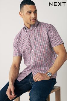 Red Gingham Check Easy Iron Button Down Oxford Shirt
