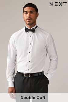 White/Black Double Cuff Slim Fit Shirt And Bow Tie