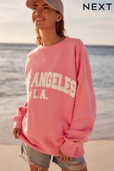 Pink Summer City Graphic Slogan Sweatshirt