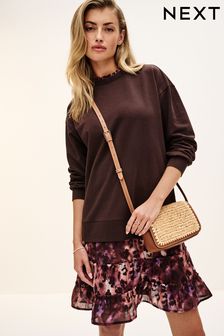 Chocolate Brown Animal Layered Sweatshirt Long Sleeve Dress