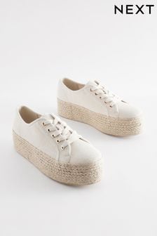 Neutral Forever Comfort® Chunky Flatform Espadrille Lace Up Trainers