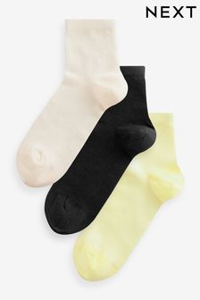 Yellow/Black/Ecru Breathable Mesh Cropped Ankle Socks 3 Pack