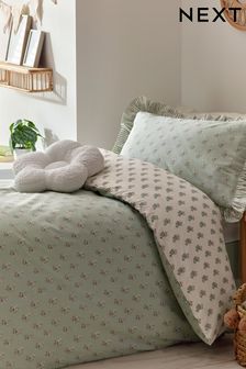 Sage Green Block Floral Printed Polycotton Duvet Cover and Pillowcase Bedding