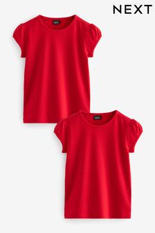 Red 100% Cotton Puff Sleeve T-Shirts 2 Pack (3-16yrs)
