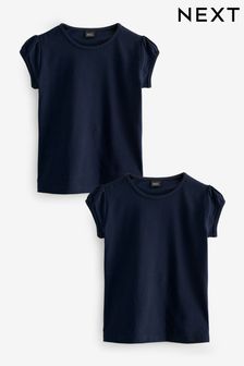 Navy Blue 100% Cotton Puff Sleeve T-Shirts 2 Pack (3-16yrs)