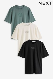 Grey/Green/Black Relaxed Fit Graphic Heavyweight T-Shirt