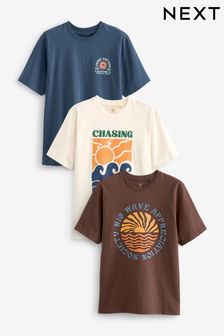 Multi sun Summer Front Print Graphic T-Shirt 3 Pack