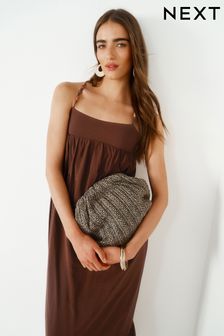 Brown Beaded Maxi Summer Dress