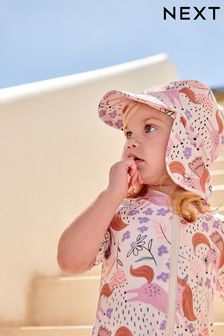 Ecru/Pink Unicorn Swim Legionnaire Hat (3mths-10yrs)