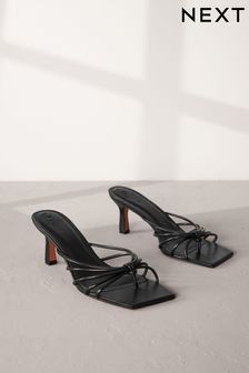 Black Signature Leather Toe Post Mule Heels