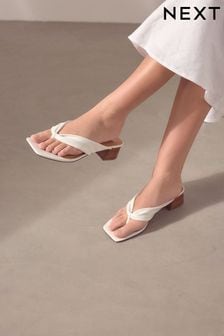 White Forever Comfort® Toe Post Block Heel Mules