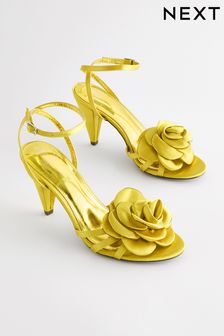 Lime Green Forever Comfort® Satin Flower Heeled Sandals