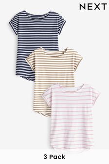 Stripe Cap Sleeve T-Shirts 3 Pack