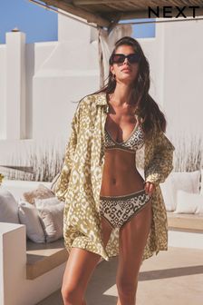 Khaki Green Animal Beach Shirt Cover-Up