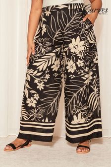 Black/White Curves Like These Border Wide Leg Trousers