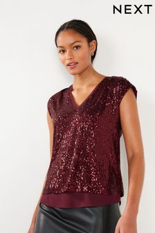 Berry Red Sequin V-Neck Top