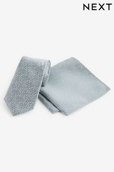 Sage Green Jacquard Leaf Tie And Pocket Square Set