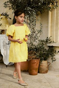 Soft Yellow Floral Texture Dress (3-16yrs)