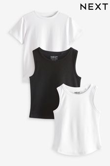Black/White Mixed T-Shirts/Vests 3 Pack (3-16yrs)