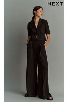 Black Linen Wide Leg Trousers