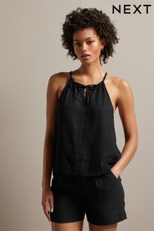 Black Linen Blend Cami Top