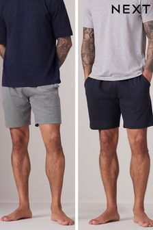 Grey/Navy Blue 2 Pack Lasting Fresh Cotton Rich Pyjama Shorts