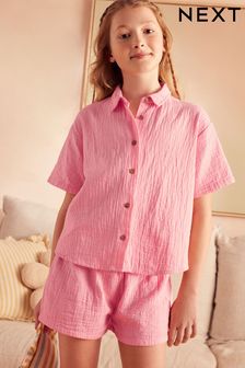 Pink Button Through Short Pyjamas (6-16yrs)