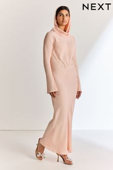 Pale Pink Long Sleeve Scarf Maxi Dress