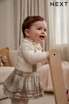 Grey Check Baby Tiered Skirt Long Sleeve Bodysuit & Tights Set (0mths-2yrs)