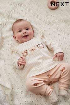 Beige Baby Long Sleeve Top And Leggings Set