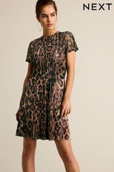 Leopard Print Mesh Corset Detail Mini Dress