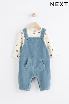 Blue Cord 100% Cotton Baby Dungarees and Bodysuit Set (0mths-2yrs)