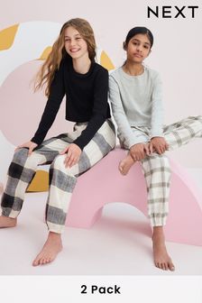 Black/Grey 100% Cotton Woven Check Pyjamas 2 Pack (3-16yrs)