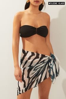 Black & White Zebra Myleene Klass Mini Length Sarong Beach Skirt Cover-Up