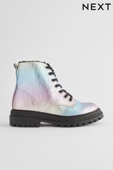 Rainbow Metallic Warm Lined Lace Up Boots