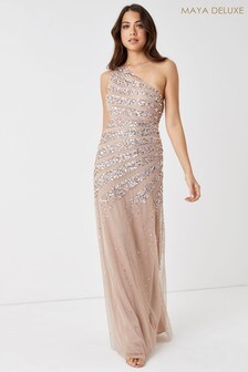 maya one shoulder embellished maxi dress