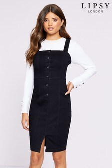 lipsy denim pinafore dress