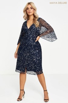 maya deluxe high neck delicate sequin midi dress