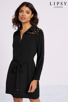 lipsy mirrored embellished tux dress in black